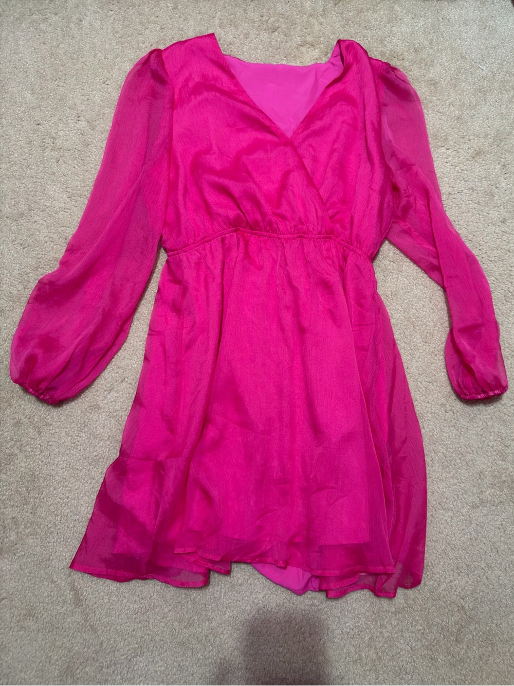 Large Bright Pink Cupshe Long Sleeve Mini Dress – NWT